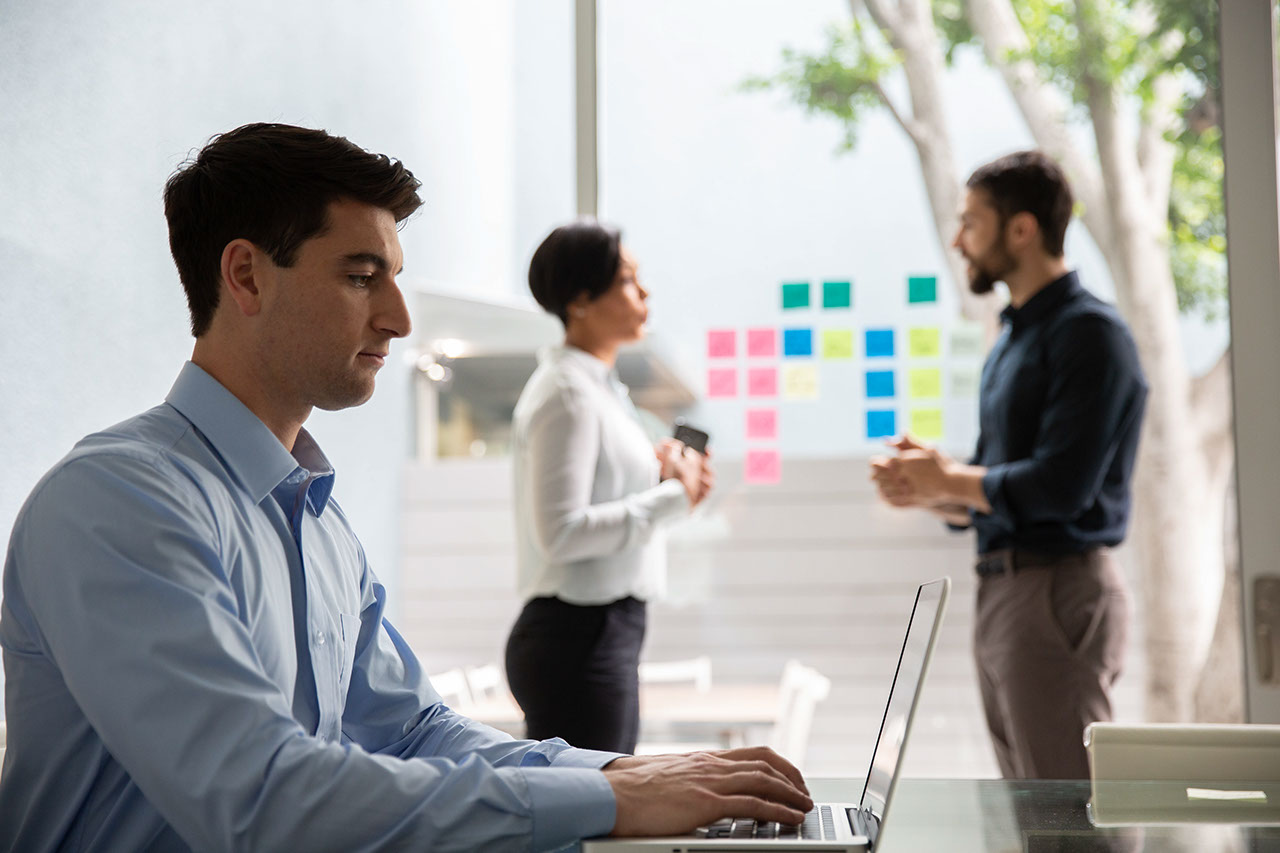 Team working together in office environment 